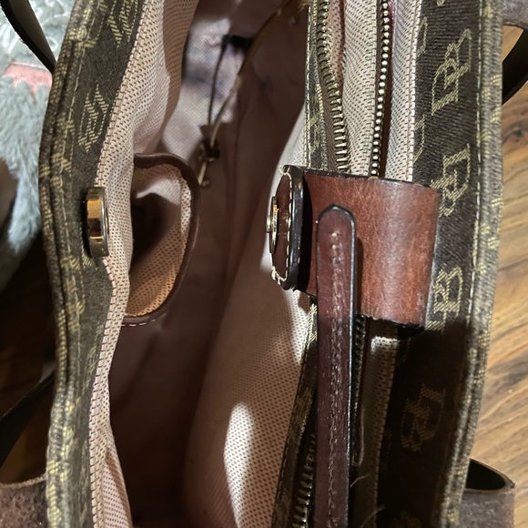 🧡 VTG Dooney & Bourke Brown Canvas Signature Monogram Lg Shoulder Tote Preowned - Picture 9 of 15